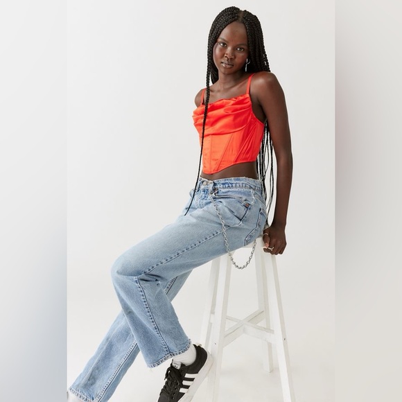 NWOT Urban outfitters UO Lexi Satin Cowl Corset Top Red Satin - Picture 8 of 9